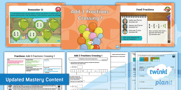 PlanIt Maths Year 5 Fractions Lesson Pack 13: Add 3 Fractions Crossing 1