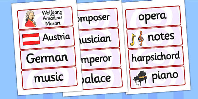 Wolfgang Amadeus Mozart Word Cards Teacher Made Twinkl