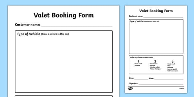 car wash role play valet appointment form teacher made