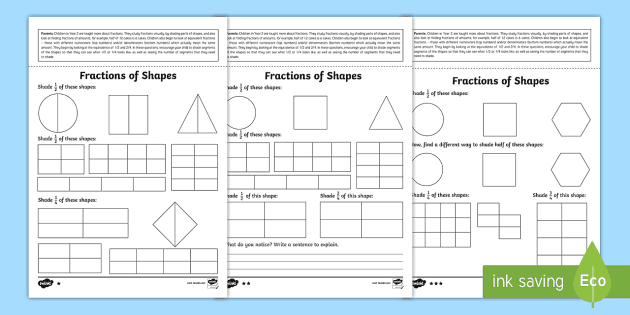 year 2 maths fractions of shapes homework worksheet worksheet