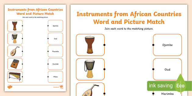 👉 Instruments From African Countries Word And Picture Match