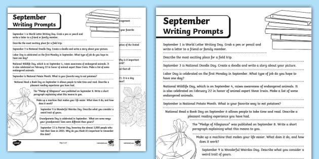 Eighth Grade Journal by the Month - September Writing Prompts