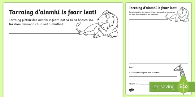 The Zoo Aistear Draw Your Favourite Animal Worksheet / Worksheet Gaeilge