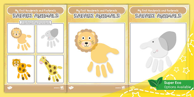 Safari Animals-Themed Handprint Art Activity (teacher made)