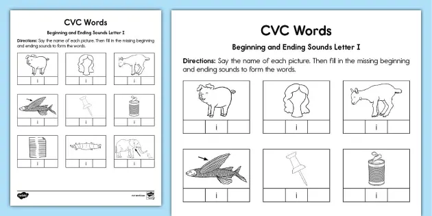 CVC Words Beginning and Ending Sounds Letter I Worksheet