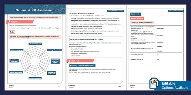 National 4 English Editable Self Assessment - Twinkl