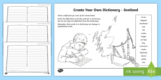 Scotland Key Vocabulary Create Your Own Dictionary - Twinkl