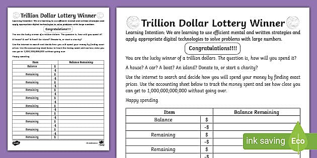 Place Value to Trillions Worksheets | Lottery Maths Activity