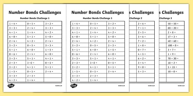 Number Bond Challenge Worksheet (teacher made)