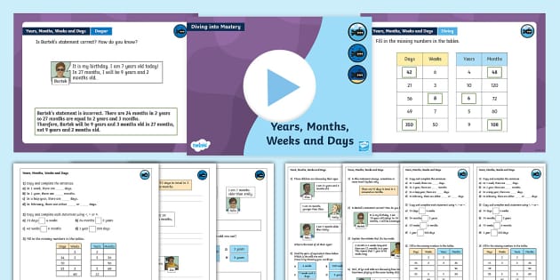 👉 Y4 Dim: Step 1 Years, Months, Weeks And Days Teaching Pack