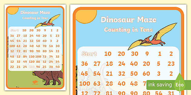 Dinosaur Counting in 10s Maze (teacher made) - Twinkl