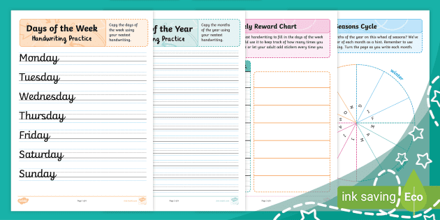 Days Of The Week Handwriting Practice Sheets (Teacher-Made)