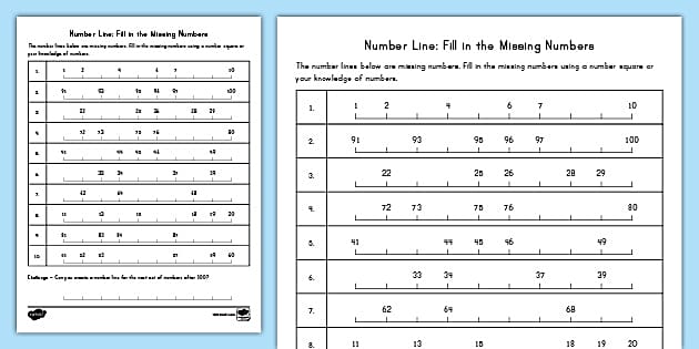 Missing Numbers On A Number Line Worksheet Grade 1