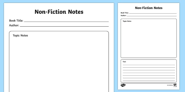 Nonfiction English Reading Notes Template - English Resource