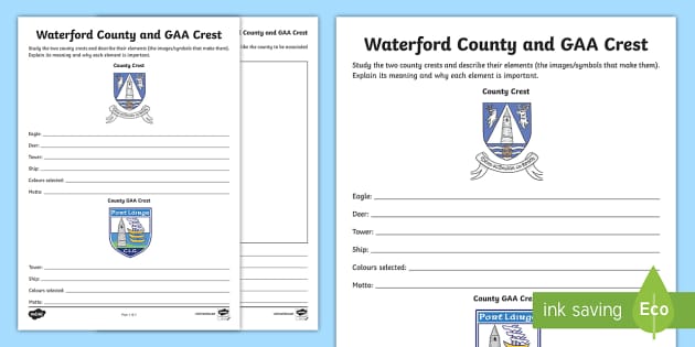 Waterford County and GAA Crest Worksheet / Worksheet