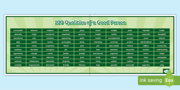 100 Qualities of a Good Person Display Poster (teacher made)