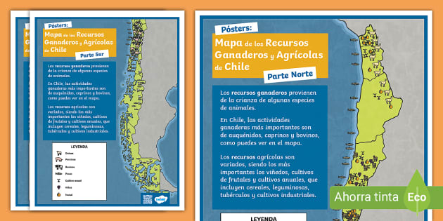 Póster Mapa De Recursos Ganaderos Y Agrícolas De Chile