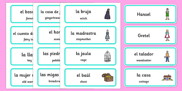 A1 Tarjetas de vocabulario bilingües - Hansel y Gretel en inglés