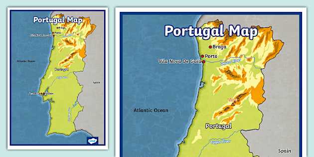 KS2 Portugal Display Map - Geography - Countries - Twinkl