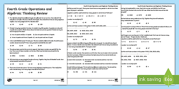 Algebraic Review - Algebra Worksheets With Answers