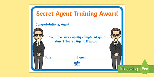 Secret Agent Training Certificate (Teacher Made) Twinkl