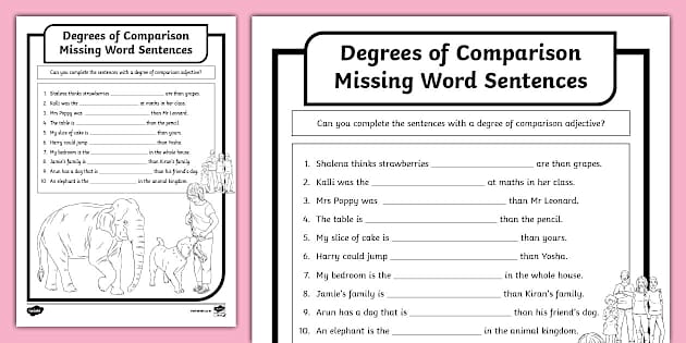 Degrees of Comparison Missing Word Worksheet (teacher made)