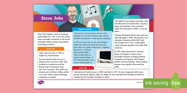 Steve Jobs Fact File - Twinkl - KS2 (teacher made) - Twinkl