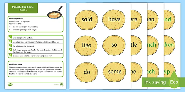 Phase 4 Tricky Word Pancake Flip Game (teacher made)