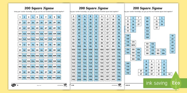 200 Square Jigsaw Worksheet (teacher made) Twinkl