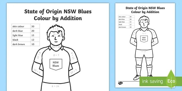 State Of Origin Nsw Blues Colour By Addition Colouring Page