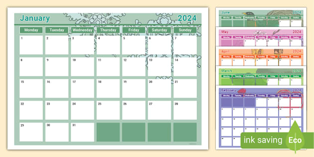 Printable Blank Calendar 2024 Monthly Addi Livvyy