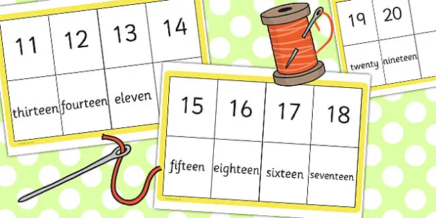 Number Spelling Matching Threading Cards 11 Number Spelling Matching Threading Cards 11
