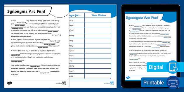 Synonyms are Fun, Interactive Worksheet, Education.com