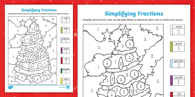 Simplifying Fractions Christmas Worksheet | Twinkl