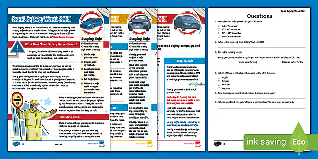 Road Safety Week 2021 UKS2 Differentiated Reading Comprehension Activity