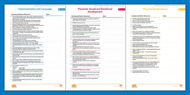 EYFS Development Matters Birth to Three Prime Areas Statements with Notes