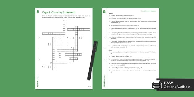 Organic Chemistry Crossword (Combined) (teacher made)