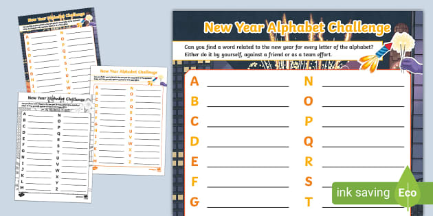 New Year Alphabet Challenge Worksheet (Teacher-Made)