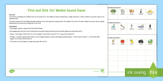 Find And Sink M Medial Sound Game Teacher Made Twinkl