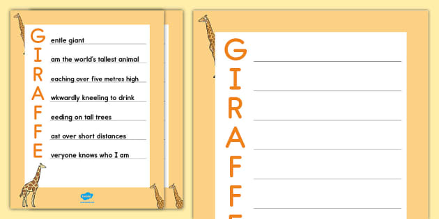 Giraffes Acrostic Poem Example - KS1 Poetry - Acrostics