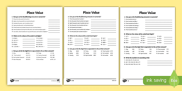 place value worksheets teacher made