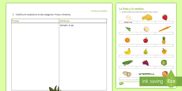 Fruit and Vegetables Worksheet / Worksheet - Spanish fruit-and-vegetables-worksheet-worksheet-spanish