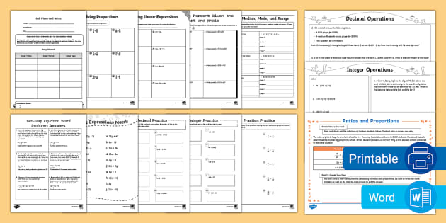 Seventh Grade Math Substitute Lesson Pack (teacher made)