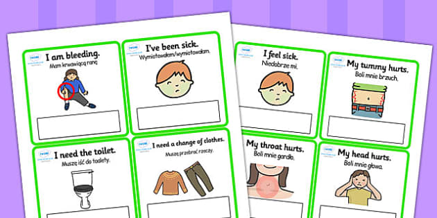 Emergencies Editable Cards with English Polish Translation - polish