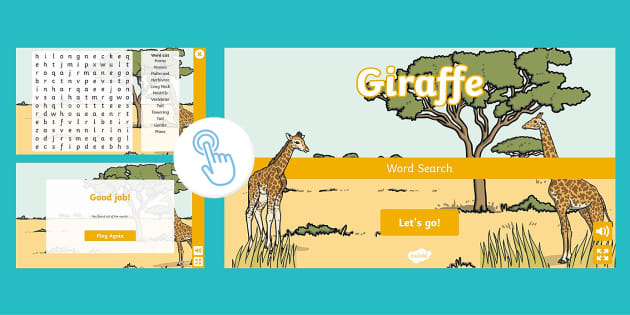 Giraffe Themed Interactive Word Search (teacher made)