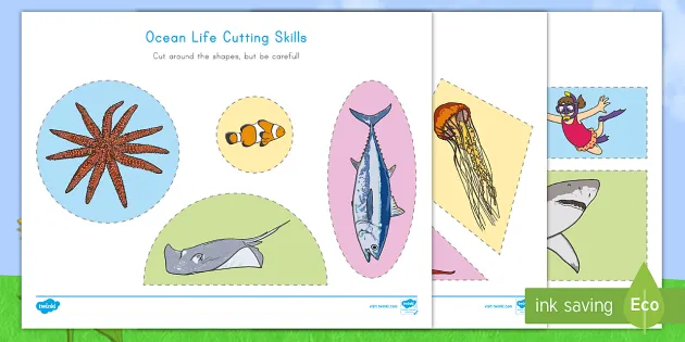 ocean life cutting skills worksheet scissor skills