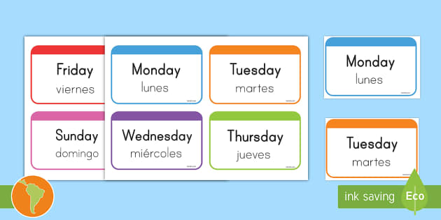 Lettering in spanish, days of the week - Monday, Tuesday