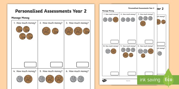 personalized assessments year 2 managing money worksheet