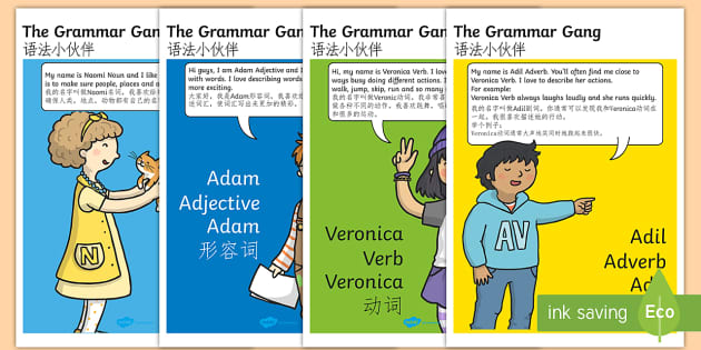 Grammar Gang Character Display Posters English/Mandarin Chinese 