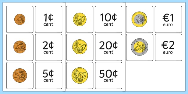 euro coin value matching card activity money currency